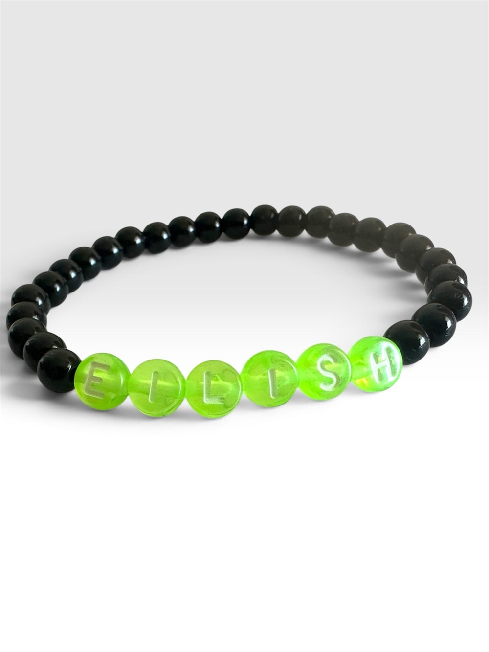 Billie Eilish handmade minimalist style beaded bracelet with neon green letters